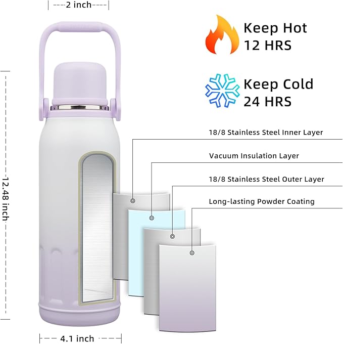 BJPKPK Insulated Water Bottle 50oz BPA Free Stainless Steel Water Bottles with Handle and Lid Travel Metal Thermos,Purple Pearl