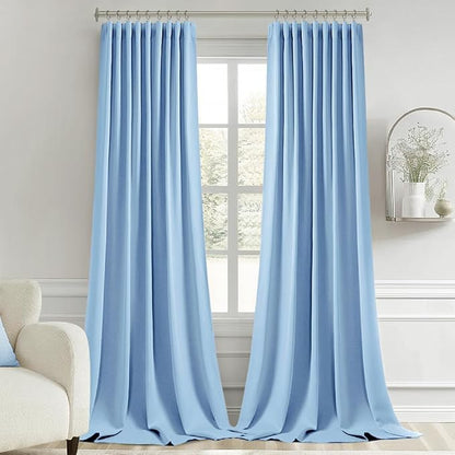 MIULEE Sky Blue Back Tab Blackout Curtains 52x96 Inch Long 2 Panels Set | Rod - Image 9