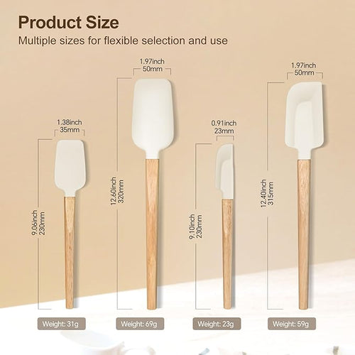 4 Piece Silicone Spatula Set - Food Grade Rubber Spatulas, Nonstick Spoonula & Jar Scraper for Cooking, Baking, Mixing, Frosting - Heat Resistant Up to 600°F, Dishwasher Safe