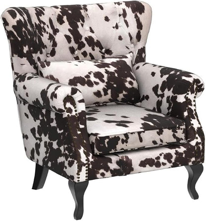 Mid Century Modern Accent Chair Upholstered Armchair Comfy Cowhide-Print Fabric - Image 5