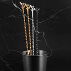 AnSaw Black 12-Inch Stainless Steel Cocktail Spoon with Leaf Handle - Perfect for Mixing & Layering Drinks in Tall Cups, Bar & Shakers - Durable Long Handle Bar Stirrer,2-Pieces