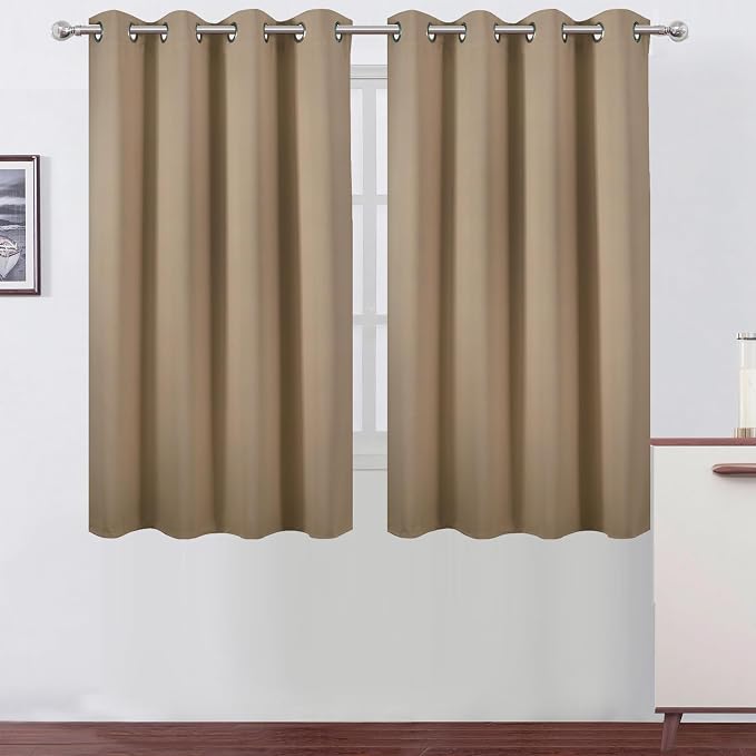 Blackout Curtains 66 x 54 Inch Long Natural Curtains Set of 2 Panels Room by Lemomo