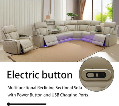 A Ainehome Furniture Reclining Sectional Sofa Set, Breathing Leather Furniture - Image 4