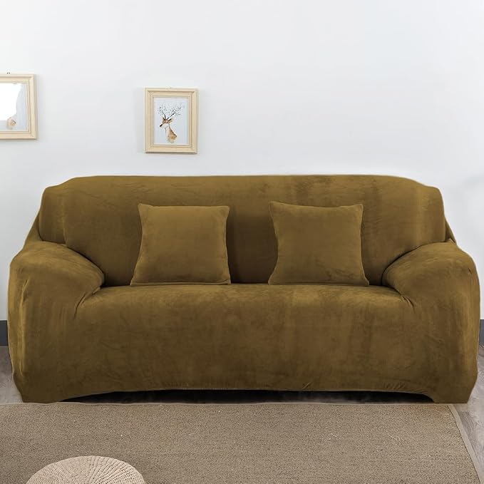 vctops 4 Seater Velvet Plush Stretch Sofa Slipcover 1-Piece Sofa Cover by vctops