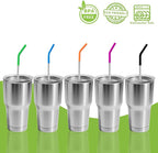 Lazycorner 10 Pcs Metal Straw Reusable 8.5" 6mm Stainless Steel Straws,20oz-32oz, Silver Drinking Straws with Silicone Tips, 4 Straw Cleaner Brush, 1 Travel Case