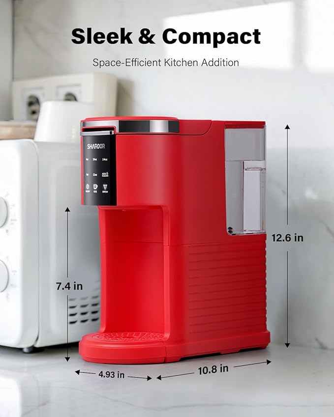SHARDOR 3 in 1 Coffee Maker, K Cup Coffee Maker Compatible with Ground Coffee & Teas, Single Serve Coffee Machine, 6–14oz Brew Sizes, 40oz Detachable Water Reservoir, Descale Settings, Red
