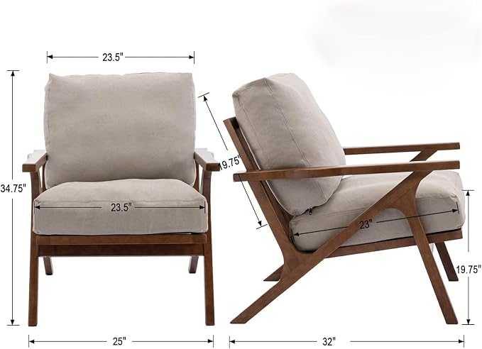 HNY Set of 2 Mid Century Accent Chair, Faux Leather Upholstered Armchair - Image 2