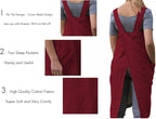 Women's Pinafore Square Apron Baking Cooking Gardening Works Cross Back Cotton/Linen Blend Dress with 2 Pockets