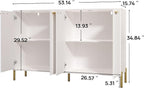 White Fluted Sideboard Cabinet - Luxury Buffet Table with 4 Doors, Large Coffee Bar Station for Living Room, Kitchen, Hallway, Entryway Storage