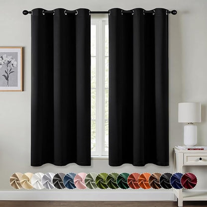 MIULEE Blackout Curtains for Bedroom 2 Panels 34 x 54 Inch Long Black | Thermal by MIULEE
