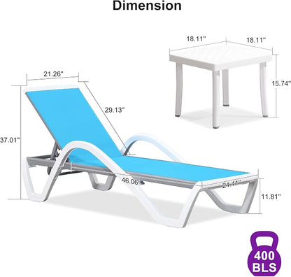 PURPLE LEAF Patio Chaise Lounge Chair Set of 3 Outside Aluminum Plastic - Image 2