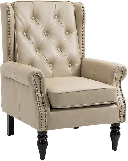 Mid-Century High Wingback Chair Set of 2, Faux Leather Accent Chair Armchair - Image 7