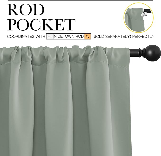 NICETOWN 2 Panels Blackout Curtains, Rod Pocket Window Curtains Room Darkning - Image 2