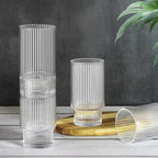 Ribbed Glassware Set of 4, 20oz Origami Style Drinking Glass Cup with Lid and Straw, Iced Coffee, Cocktail, Beer, Juice Stackable Drinking Glasses, Perfect for indoor and outdoor use