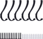 6 Pack Hanging Coat Hooks Wall Mount, Coat Hanger Wall Hangers, Metal Hooks for Hanging Heavy Duty, Screw in Hooks for Hanging Towels, Clothes, Backpack, Hat, Bag, Jacket, Key, Robe, Backpack Black