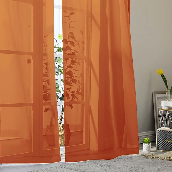 Orange Sheer Curtains for Bedroom Living Room 96 Inches Long 2 Panels, Modern - Image 9