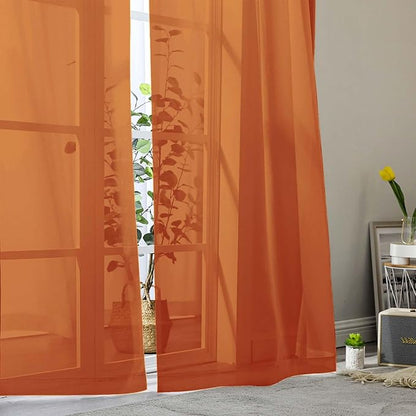 Orange Sheer Curtains for Bedroom Living Room 45 Inch Length 2 Panels, Soft - Image 8