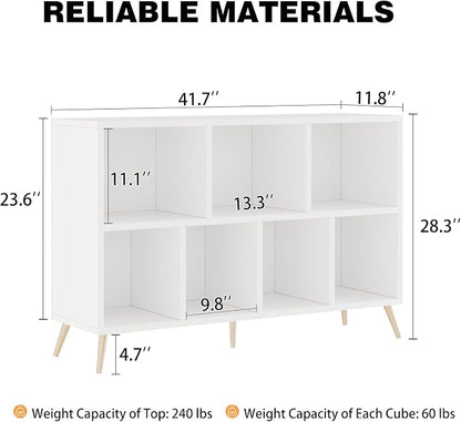 7-Cube Storage Organizer with Natural Wood Legs, Mid-Century Modern Bookcase - Image 3