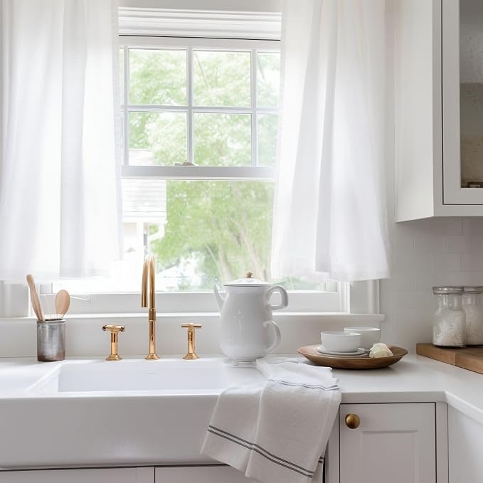 YoungsTex White Linen Curtains 34 X 40 Inch Length - Image 7