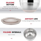 Mixing Bowls Set with Airtight Lids: 20PCS Stainless Steel Nesting Bowls - Size 7, 4, 3, 2, 1.5, 1QT Bowls with 3 Grater Attachments & Non-Slip Bottoms for Baking & Prepping