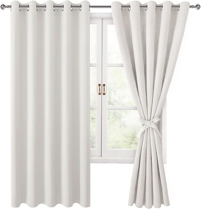 Blackout Curtains for Bedroom, 60 x 63 Inches Length Ivory 2 Panels | Thermal by Hiasan