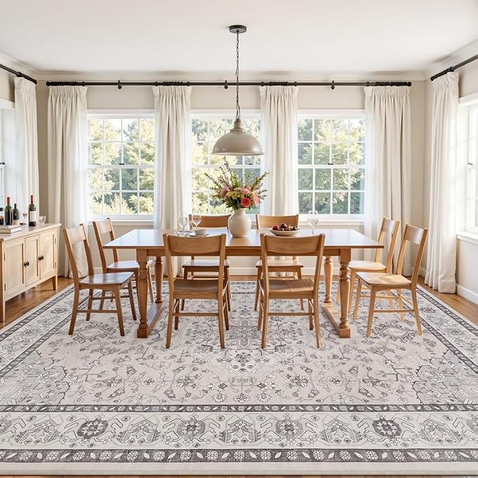 Area Rugs 9x12 Living Room: Bedroom Washable Carpet Beige & Grey | Large - Image 3