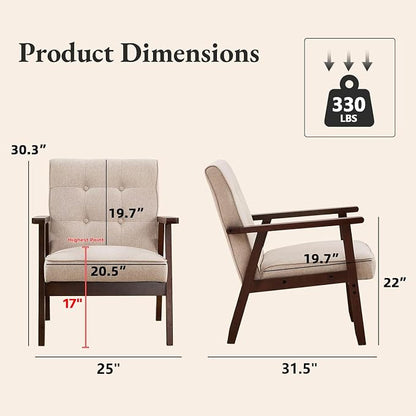 Bonzy Home Mid-Century Modern Accent Chair, Upholstered Fabric Armchair - Image 2