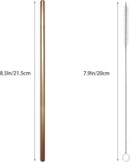 10 Pcs Stainless Steel Straws, Reusable Drinking Straws, Straight Metal Straw Sets with 2 Pcs Cleaning Brushes (8.5 Inch, Rose Gold)