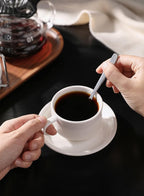 Sweese 4 Ounce Porcelain Stackable Espresso Cups with Saucers and Metal Stand Set of 4, White