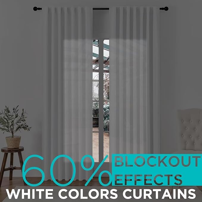 Joydeco 108 Inch 60% Blackout White Curtains 2 Panels, Elegant Soft Sheer - Image 8