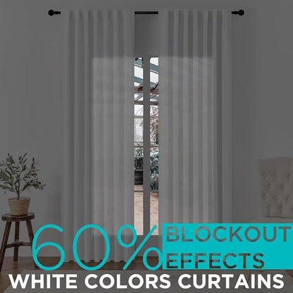 Joydeco 72 Inch 60% Blackout White Curtains 2 Panels, Elegant Soft Sheer - Image 8