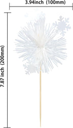 Gyufise 20Pcs Foil Firework Cupcake Toppers Sparkle Tinsel Cake Toppers Tinsel Drink Cake Decoration Cocktail Picks for Birthday Wedding Graduation Party Supplies White