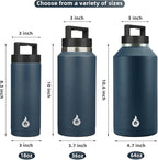 BJPKPK Insulated Water Bottles, Dishwasher Safe 36 oz Water Bottle with Handle, Leakproof BPA Free Water Jug, Stainless Steel Thermos for Sports, Navy Blue