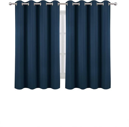 Blackout Curtains 66 x 54 Inch Long Navy Blue Curtains Set of 2 Panels Room - Image 2