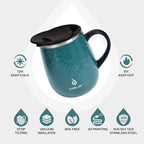 Ideus 16 oz (470 ml) Insulated Coffee Mug with Handle and Lid, Double Wall Stainless Steel Vacuum Thermal Coffee Mug, Travel Coffee Cup Thermal Cup for Home and Office, Leopard Green