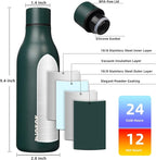 BJPKPK Insulated Water Bottles, 18 oz Stainless Steel Metal Water Bottle with Strap, BPA Free Leak Proof Thermos, Mugs, Flasks, Reusable Water Bottle for Sports & Travel, Army Green