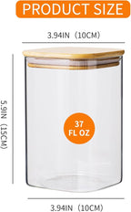 Glass Food Storage Containers with Lids 6 Pack 4 Inch Wide Mouth, 34 Oz High Borosilicate Glass Jars for Coffee Bean, Candy, Cookie, Flour, Square