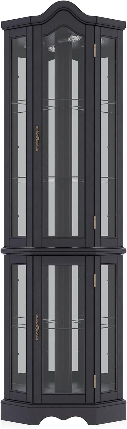 BELLEZE Lighted 3-Side Glass Display Curio Cabinet w/Tempered Glass Doors and - Image 6