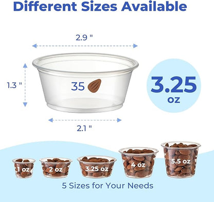 Fit Meal Prep 1250 Pack 3.25 oz Jello Shot Cups with Lids, Disposable Souffle Portion Cups for Sauce