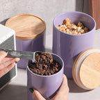 Sweejar Ceramic Food Storage Jar, Stackable Kitchen Canisters, Containers with Airtight Seal Wooden Lid for Serving Coffee Grounds, Coffee Bean, Flour, Tea, Spice and More - 39 Fl Oz (Purple)