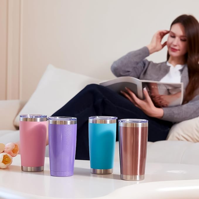 MEWAY 20oz Tumbler Double Wall Vacuum Insulated Travel Glitter Mug,Stainless Steel Tumblers with Lid and Straw, Powder Coated Coffee Cups for Woman (Rainbow Navy,1)