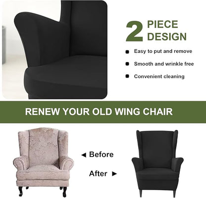 HAOYONG Wing Chair Slipcovers Waterproof Spandex Wingback Chair Covers 2 Pieces - Image 7