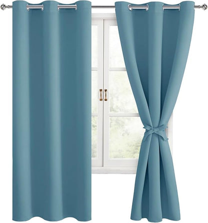 Blackout Curtains for Bedroom, Stone Blue 42 x 63 Inch, 2 Panels | Thermal by Hiasan