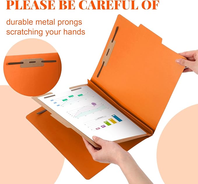 36 Pcs Classification Folders Letter Size, Back to School Supply for Teacher, Student, 1 Divider Pressboard File Folder Bulk with 2 Fasteners, 3.5 Inch Expanding File Organizer (Orange)