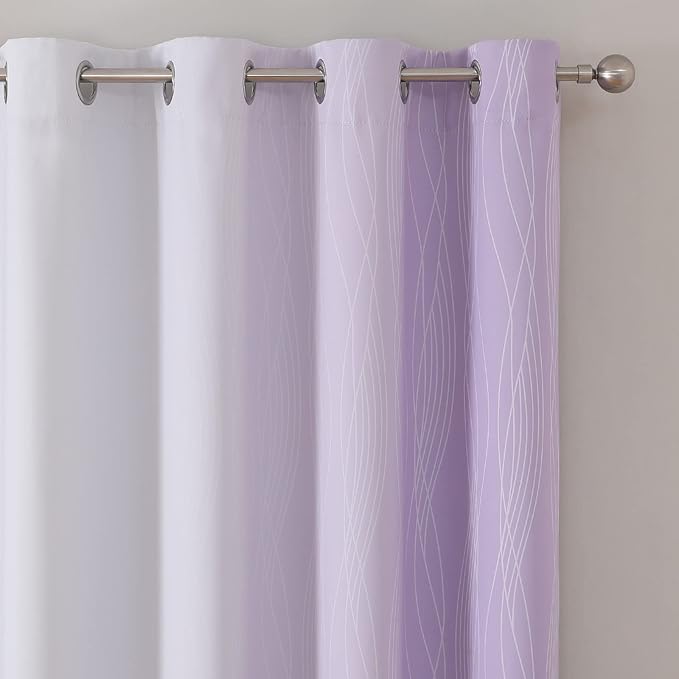 Lilac and Greyish White Ombre Blackout Curtains - Image 4