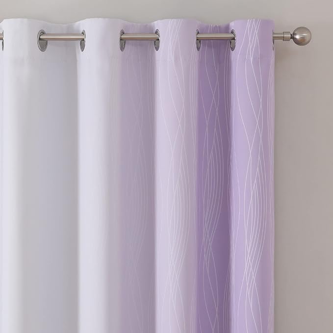 Lilac and Greyish White Ombre Blackout Curtains Living Room 90 Inches Long | - Image 4