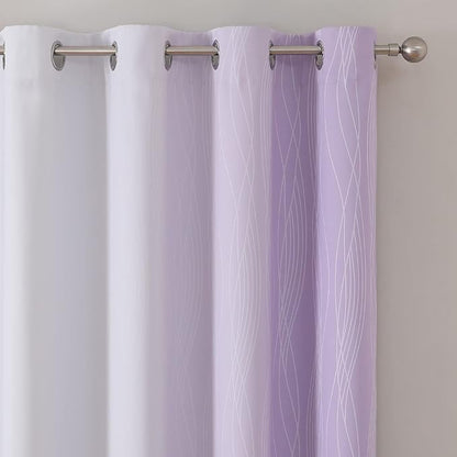 Lilac and Greyish White Ombre Blackout Curtains Living Room 102 Inch Long | - Image 4