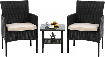 FDW 3 Pieces Patio Furniture Set Outdoor Wicker Bistro Sets Modern Rattan Chair by FDW