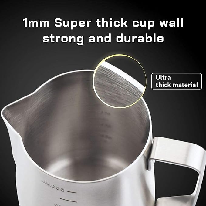Milk Frothing Pitcher Steaming Pitchers Stainless Steel Milk/Coffee/Latte/Cappuccino Steam Pitchers Milk Jug Cup (600ml/20oz Set)