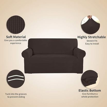 Easy-Going Stretch 4 Seater Oversized Sofa Couch Cover Chocolate | 1-Piece - Image 4